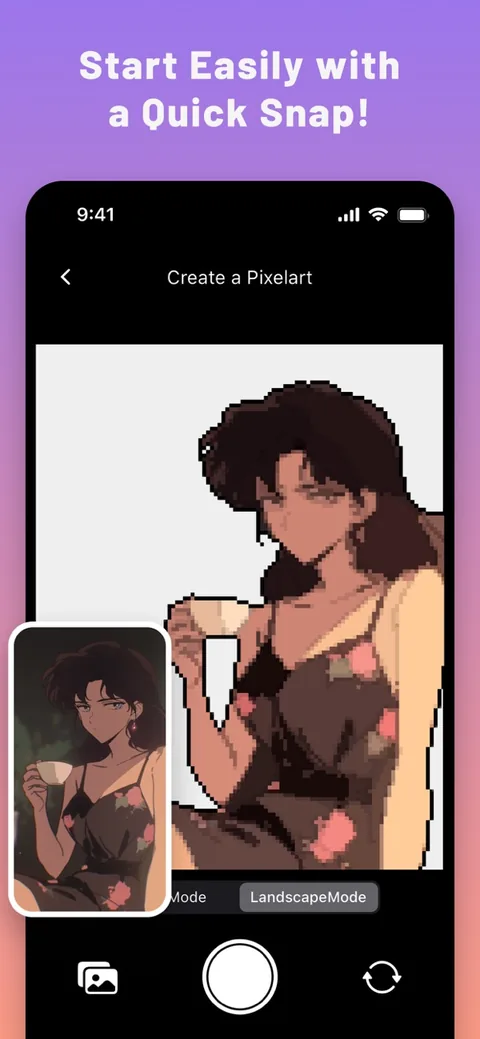 The in-app camera turning a snapshot into pixel art